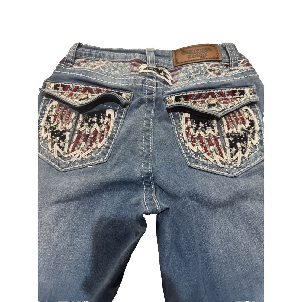 Westfield Eagle Women's Patriotic Jeans Size 5 USA Bling Red Embellished Pockets